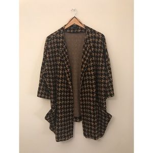 Tan&Black Houndstooth 3/4 Sleeve Jacket w/ Pockets